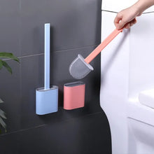 Load image into Gallery viewer, 1 Pc Deep-cleaning Toilet Brush And Holder Set For Bathroom, Silicone Toilet Bowl Brush Non-slip Long Plastic Handle, Flat Head Brush Head To Clean Toilet Corner Easily (random Color)
