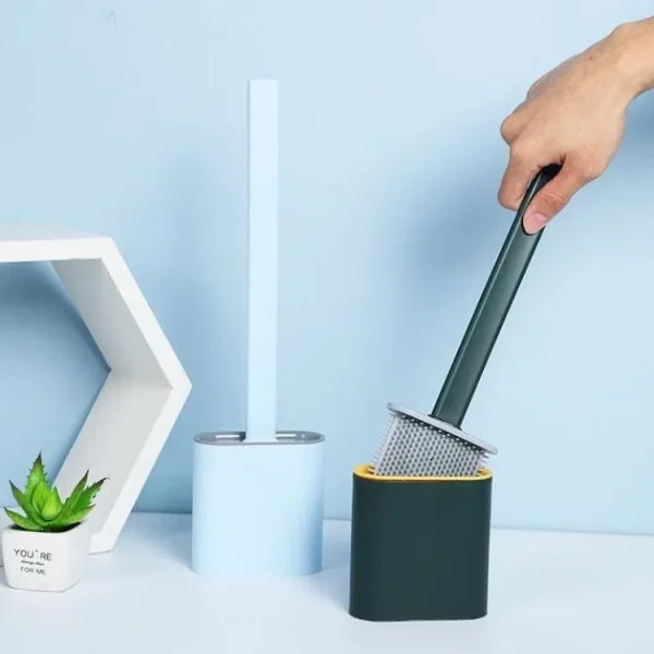 1 Pc Deep-cleaning Toilet Brush And Holder Set For Bathroom, Silicone Toilet Bowl Brush Non-slip Long Plastic Handle, Flat Head Brush Head To Clean Toilet Corner Easily (random Color)