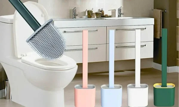 1 Pc Deep-cleaning Toilet Brush And Holder Set For Bathroom, Silicone Toilet Bowl Brush Non-slip Long Plastic Handle, Flat Head Brush Head To Clean Toilet Corner Easily (random Color)