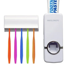 Load image into Gallery viewer, Toothpaste Dispenser With 5 Brush Holder Wall Mounted Automatic Hands Free Toothpaste Dispenser