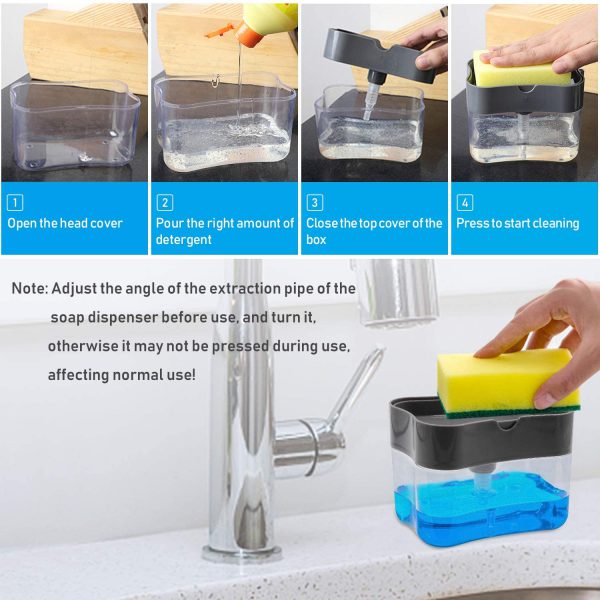 2-in-1 Multi-function Dishwashing Liquid Box Soap Pump Dispenser For Dish Soap And (without sponge) - Each