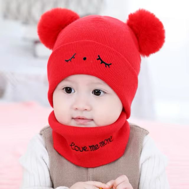 KIDS WOOL CAP WITH NECK WARMER