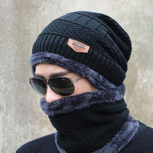 Load image into Gallery viewer, Winter Cap and neck Elastic Knitting Thick Fleece Warm Woolen Beanie Cap Sport Hat &amp; Neck Scarf Set 2 Piece(Random colors)