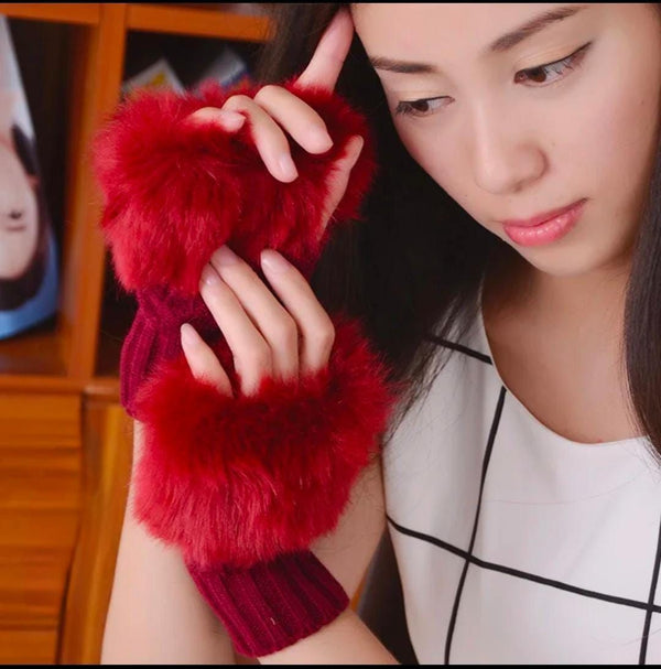 Winter Faux Rabbit Fur Gloves For Women