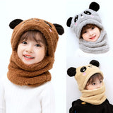 Beanie Wool Cap With Neck Warmer Attached. Kids Wool Cap Cartoon Panda Baby