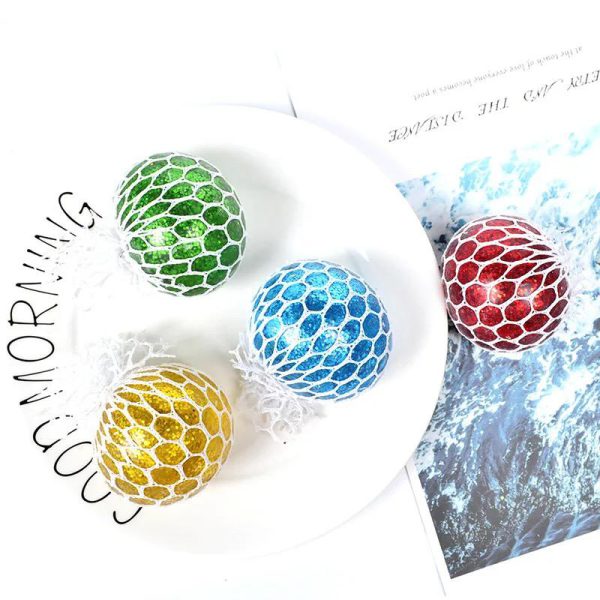 Fidget Squeeze Anti Stress Mesh Squishy Ball Squeeze Grape Ball (pack Of 3)(random Color)