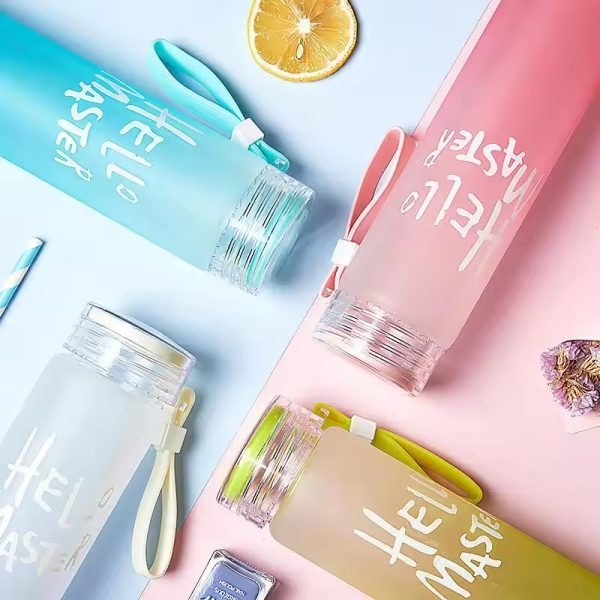 Frosted Glass Water Bottle With Hello Master Decal Logo - 400ml