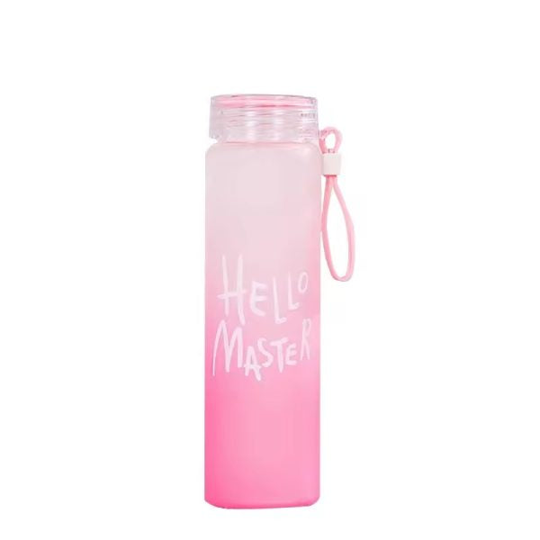 Frosted Glass Water Bottle With Hello Master Decal Logo - 400ml