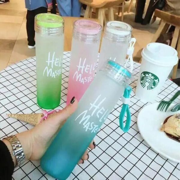 Frosted Glass Water Bottle With Hello Master Decal Logo - 400ml