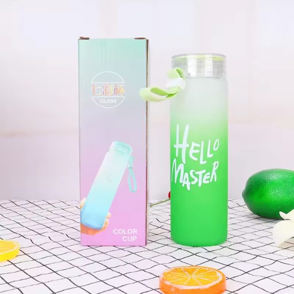 Frosted Glass Water Bottle With Hello Master Decal Logo - 400ml