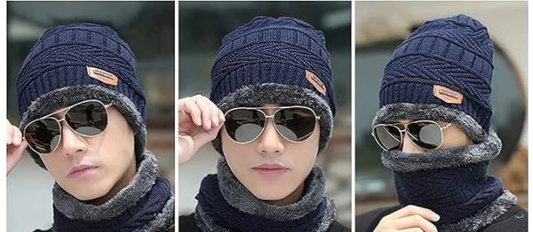 Head & Neck Cap Beanies Combo – Woolen Winter Beanie Cap With Neck Warmer Muffler For Men And Women