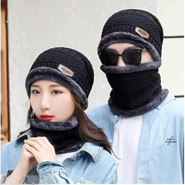 Head & Neck Cap Beanies Combo – Woolen Winter Beanie Cap With Neck Warmer Muffler For Men And Women