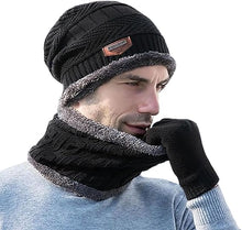 Load image into Gallery viewer, Head &amp; Neck Cap Beanies Combo – Woolen Winter Beanie Cap With Neck Warmer Muffler For Men And Women