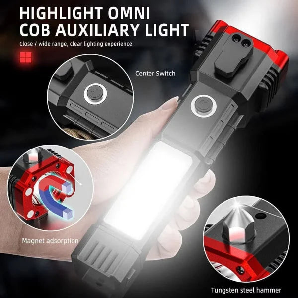 High-power Led Torch Light Rechargeable Flashlight And Multifunctional Tactical Hammer For Your Lighting Needs