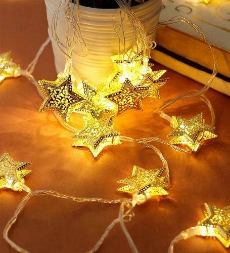 Mega Power 3 Meter 10 Led Warm White Metal Star String Lights For Home And Eid Decor., Plug-in