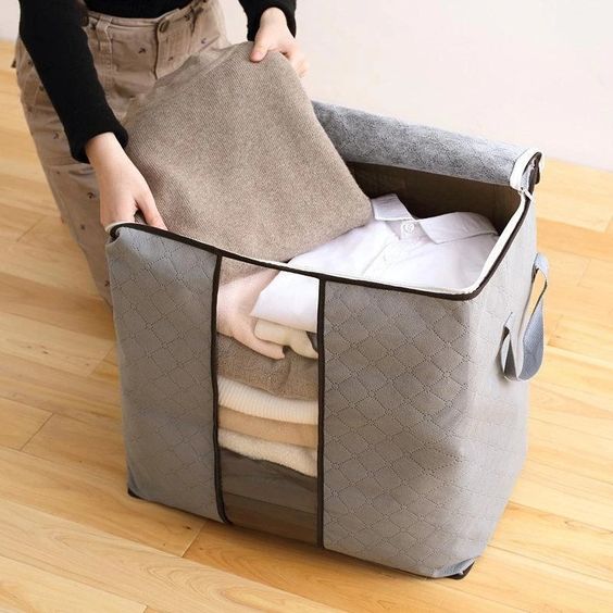 Pack Of 2 Portable Bamboo Charcoal Clothes Blanket Large Folding Bag Storage Box Organizer