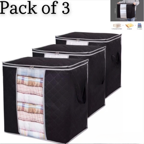 Pack Of 3 - 110gsm New Waterproof Home Storage Bag foldable non woven Oxford Cloth Bedding Suits Pillows Closet Organizer bags Organizer Zipper Bag