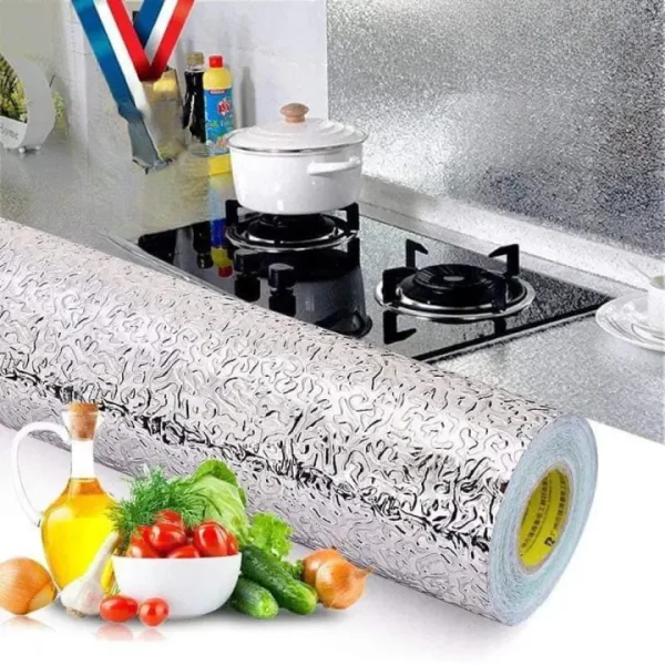 Kitchen Oil Proof Waterproof Sticker Aluminum Foil Sheet Kitchen Stove Cabinet Stickers Self Adhesive Wallpapers (Size 60×200Cm (2Meter))